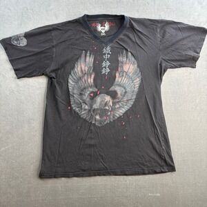 Blac Label Skull Wings V Neck T Shirt Y2K‎ Black Men's 2XL